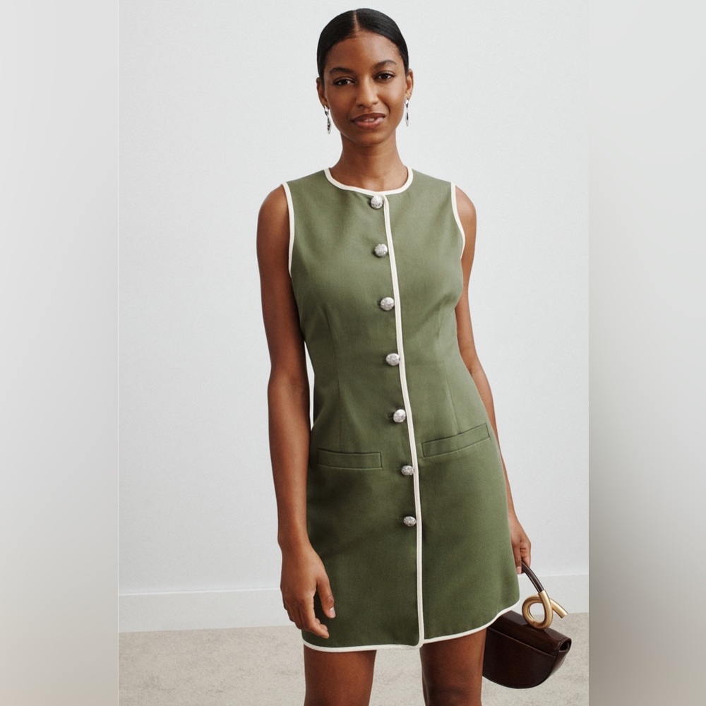 Veronica Beard Olive Button-Front Mini Dress - image 2